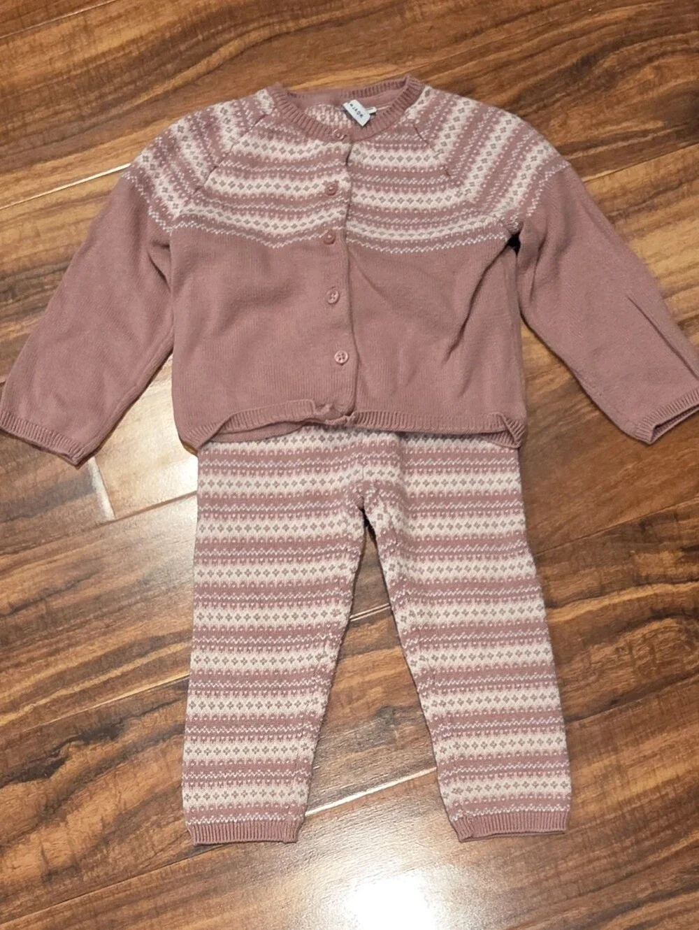 Janie and Jack EUC 18-24 Months Pink Fair Isle Sweater & Pants Set, Bodysuit